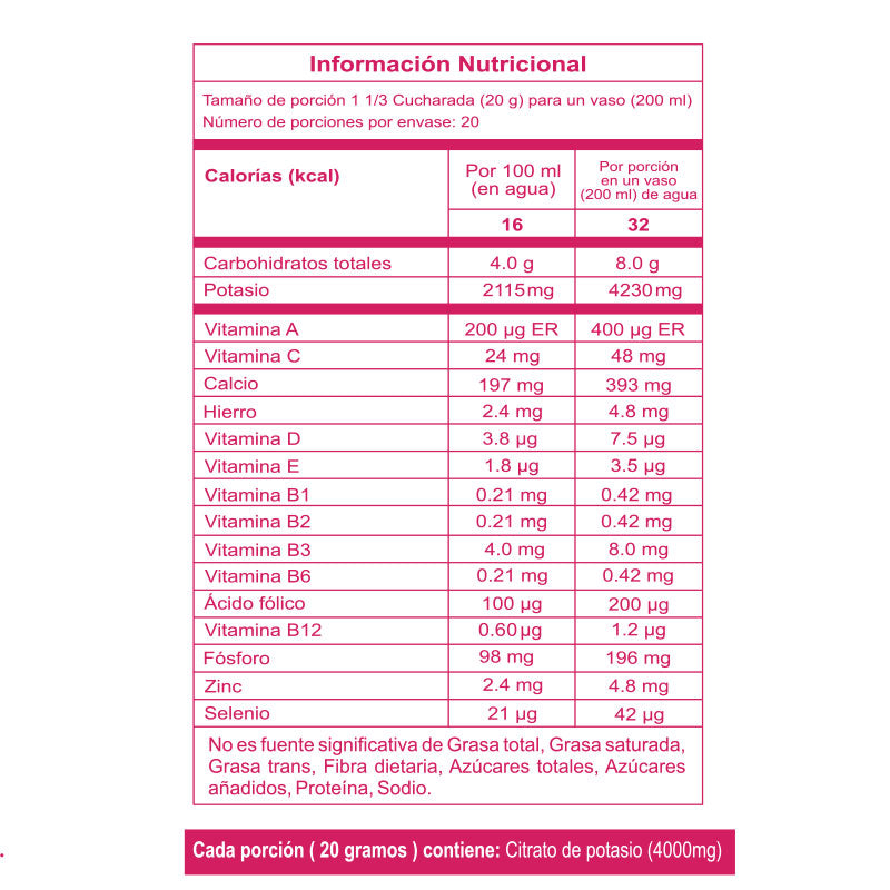 Muno mx con Citrato de potasio | vitaminas y minerales | 400 gramos