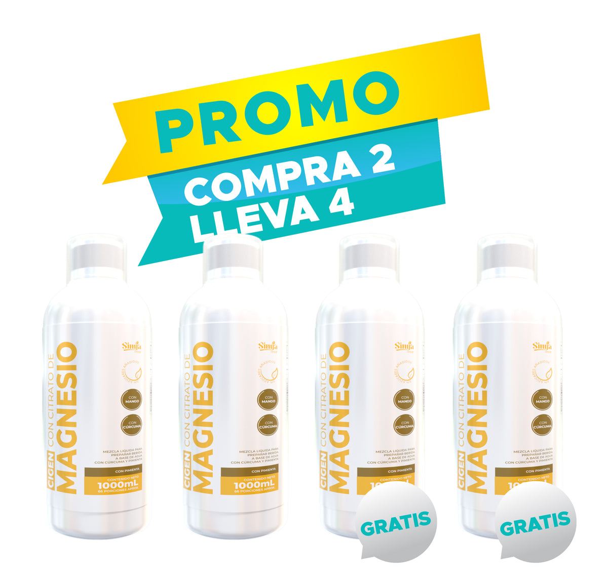 4 X 2 CIGEN | Citrato de magnesio | Cúrcuma | Mango | 1000ml