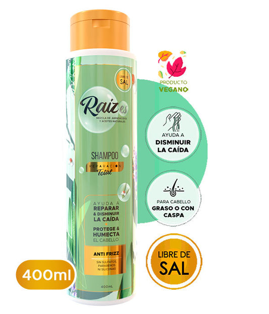 Shampoo sin sal con aminoácidos y árbol de té – Raizes Reparación Total